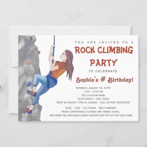 Teen Girls Rock Climbing Birthday Party Invitation