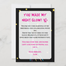 Teen Glow Party Thank You Card – Neon Nights Editi