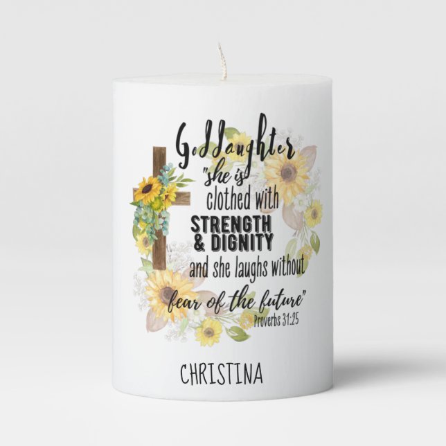 Teen Goddaughter Gift - Personalized Proverb Quote Pillar Candle (Front)
