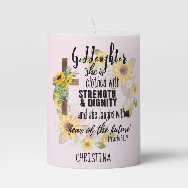 Teen Goddaughter Gift - Personalized Proverb Quote Pillar Candle (Front)