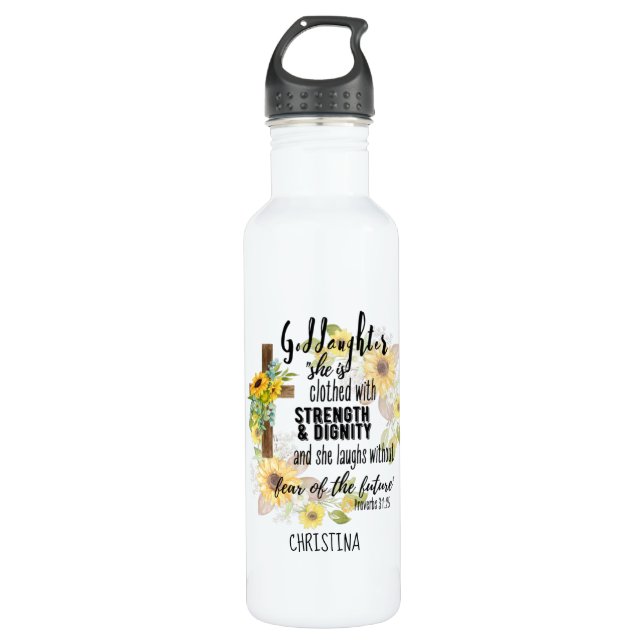 Teen Goddaughter Gift - Personalized Proverb Quote Stainless Steel Water Bottle (Front)