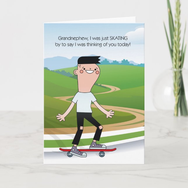 Teen Grandnephew Thinking of You Skateboard Card (Front)