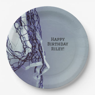 Teen Gray Birthday Party Net & Volleyball Paper Plates