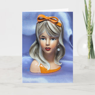 Teen Head Vase Orange Bow Mid Century Modern   Card