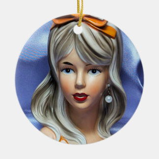 Teen Head Vase Orange Bow Mid Century Modern  Ceramic Ornament