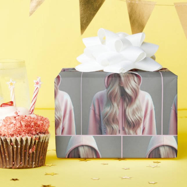 Teen Hiding Behind Long Blond Hair Wrapping Paper (Birthday Party)