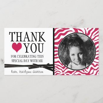 Teen Hot Pink Zebra Thank You With Photo by PartyHearty at Zazzle