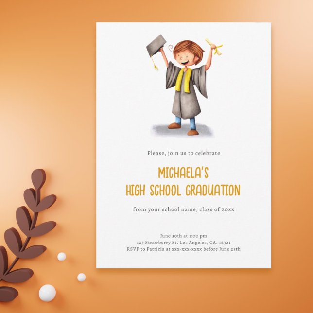 Teen Illustration High School Graduation Party Invitation (Minimalist Illustrated High School Graduation Party Invitation)
