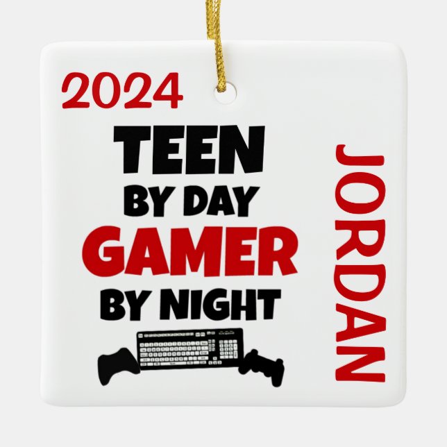 Teen Loves Playing Video Games Ceramic Ornament (Front)