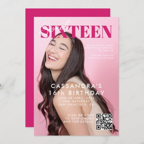 Teen Magazine Cover QR Code Sweet Sixteen Birthday Invitation