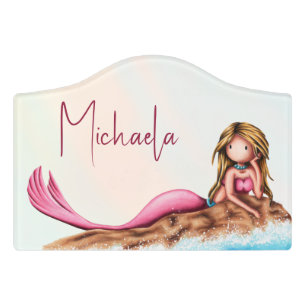 Teen Mermaid Summer Beach Girl Bedroom Door Sign