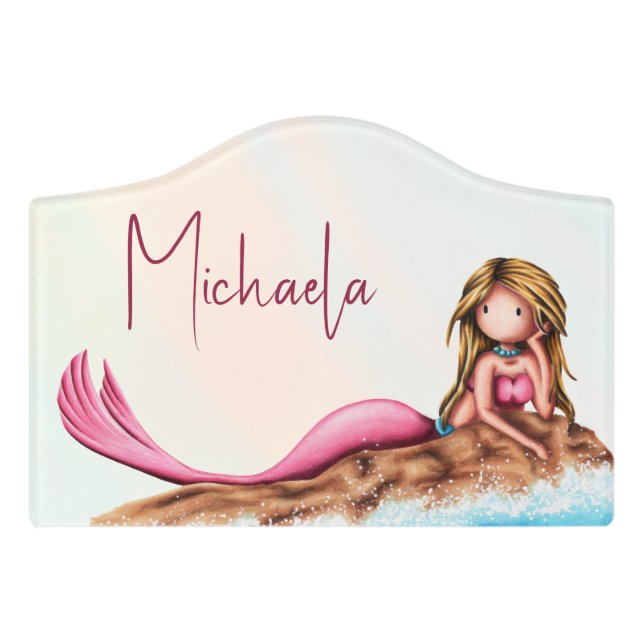 Teen Mermaid Summer Beach Girl Bedroom Door Sign (Small Crest Front)