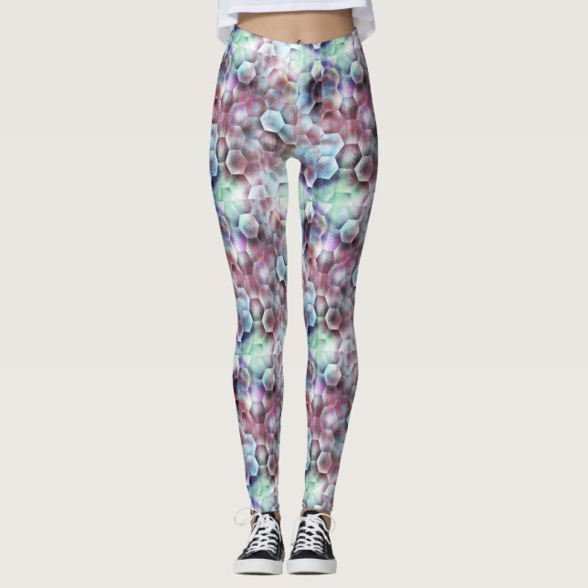 Teen Modern Pink Rose Blue Grey Gray Pastel Lights Leggings (Front)