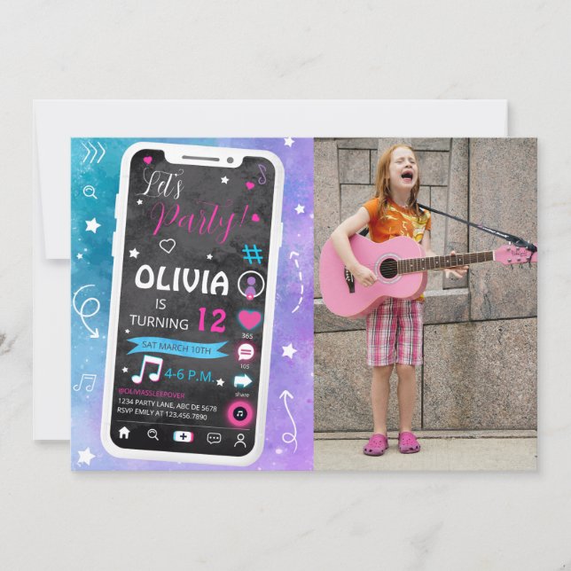 Teen Music Star Birthday Photo Invitation (Front)