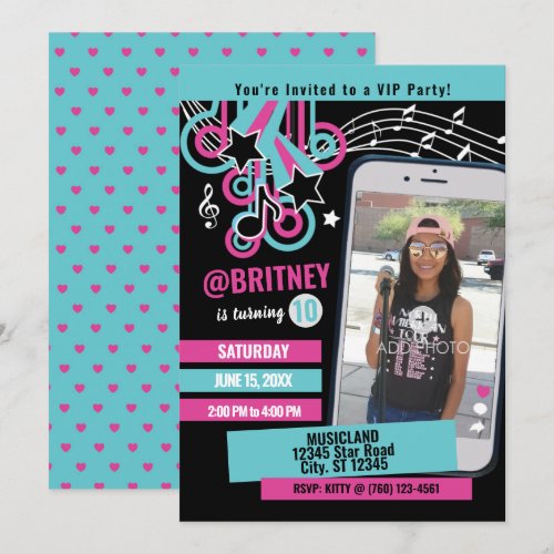 Teen Music Star Photo Birthday Invitation