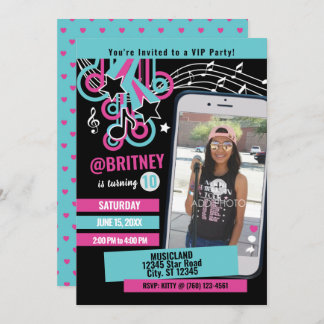 Teen Music Star Photo Birthday Invitation