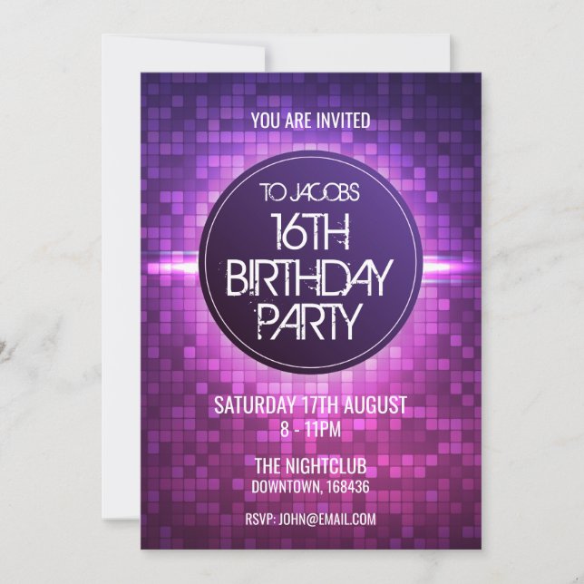Teen Night Club Birthday Party Invitation (Front)