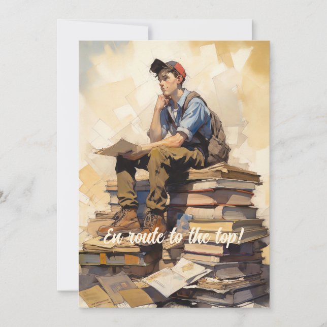 Teen on a pile of Books Announcement (Front)