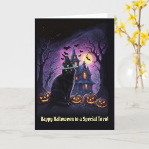 Teen or Teenagers Happy Halloween Black Cat Card