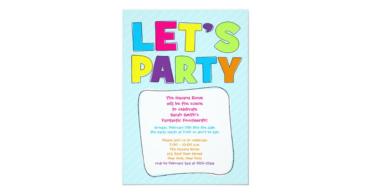 Teen Party Invitation - Let's Party! | Zazzle.com