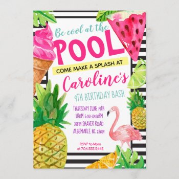 Teen Pool Party  Flamingo  Pineapple Invitation by MakinMemoriesonPaper at Zazzle