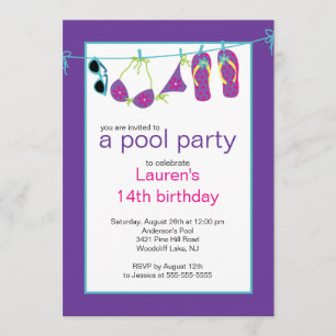 Teen Pool Party Invitation Flip Flops Clothesline
