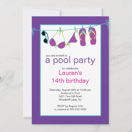 Teen Pool Party Invitation Flip Flops Clothesline