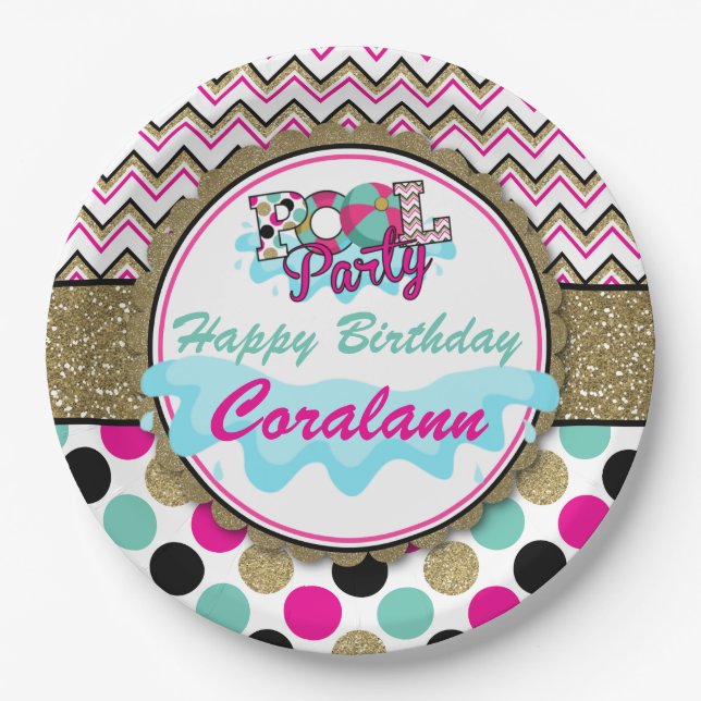 Teen Pool Party  Paper Plate Personalized (Front)