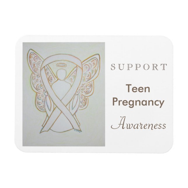Teen Pregnancy Awareness White Ribbon Angel Magnet (Horizontal)