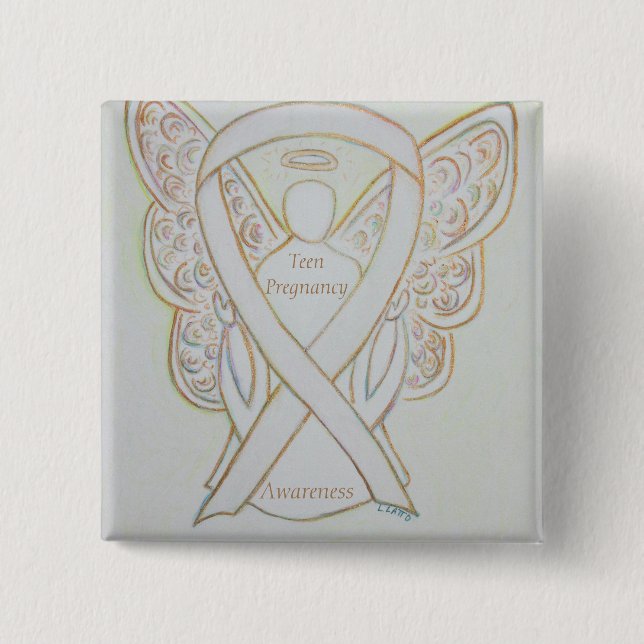 Teen Pregnancy Awareness White Ribbon Angel Pin (Front)
