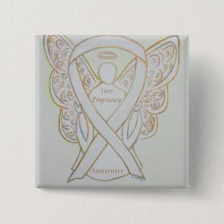 Teen Pregnancy Awareness White Ribbon Angel Pin