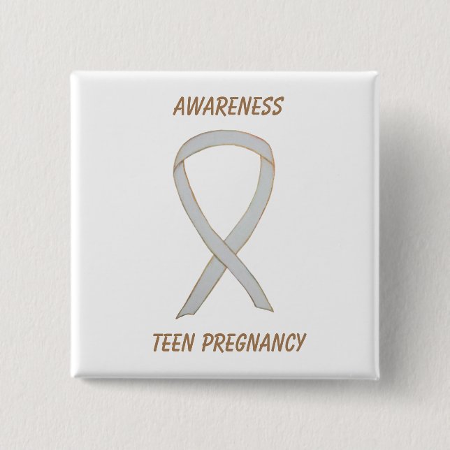 Teen Pregnancy Awareness White Ribbon Custom Pin (Front)