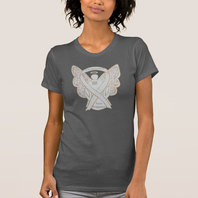 Teen Pregnancy White Awareness Ribbon Angel Shirt (Front)