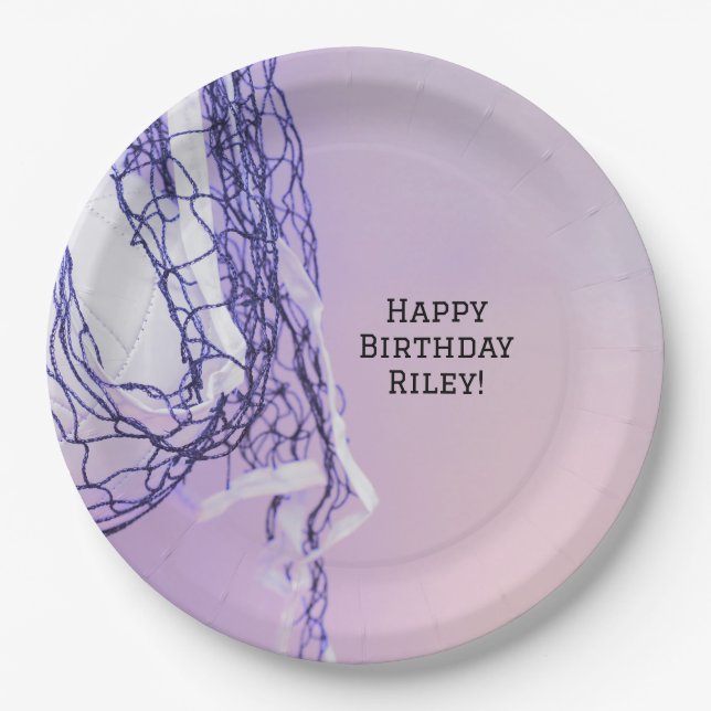Teen Purple Birthday Party Net & Volleyball Paper Plates (Front)