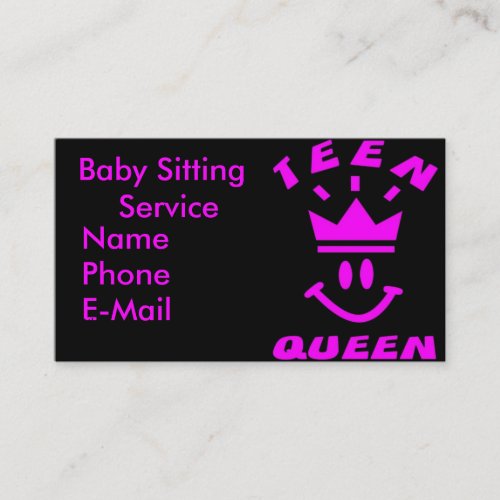 Teen Queen Babysitting Business Cards