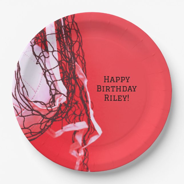 Teen Red Birthday Party Net & Volleyball  Paper Plates (Front)