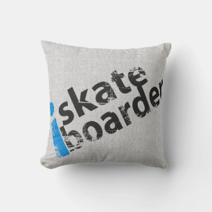 Teen Skate Boarder Grunge Blue Grey Throw Pillow