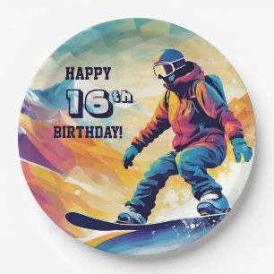 Teen Snowboarding Birthday Paper Plates