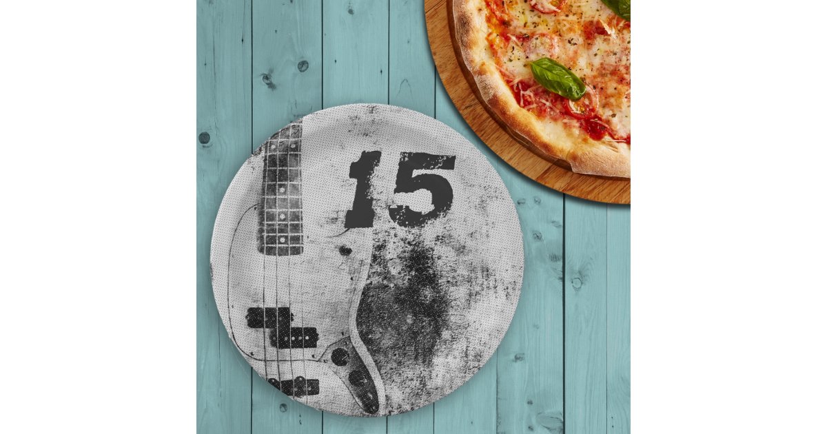 Teen Son Birthday Grunge Guitar Paper Plates | Zazzle