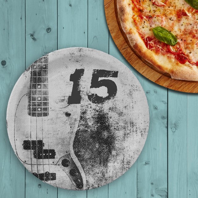 Teen Son Birthday Grunge Guitar Paper Plates (Creator Uploaded)