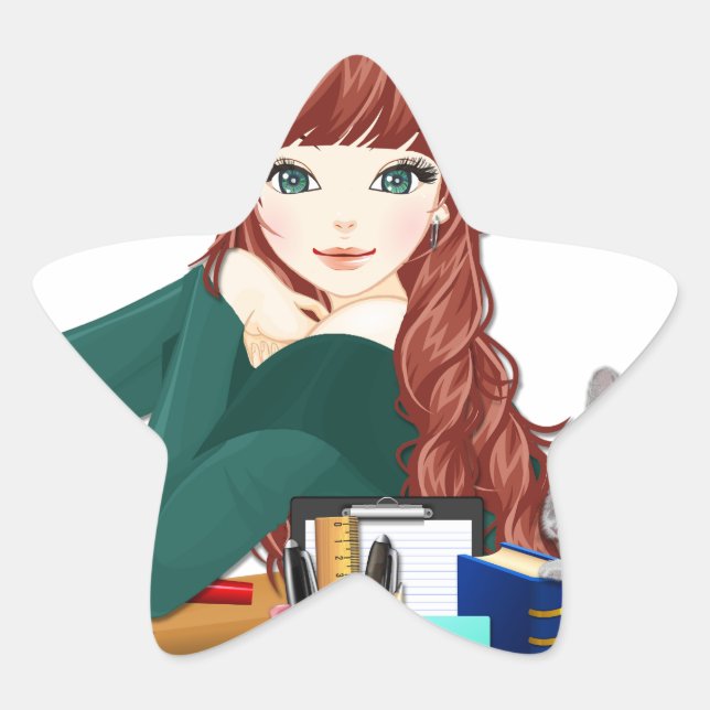 Teen Student Schoolgirl supplies back to school Star Sticker (Front)