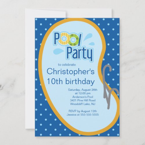 Teen Swimming Pool Party Invitation Blue