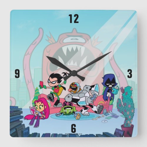 Teen Titans Go  Attacled Monster Approaches Square Wall Clock