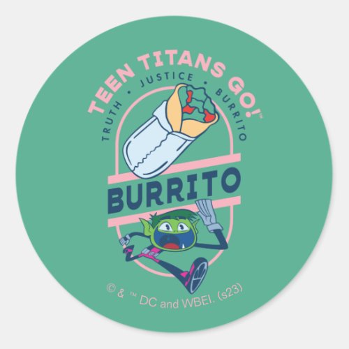 Teen Titans Go Beast Boy Truth Justice Burrito Classic Round Sticker