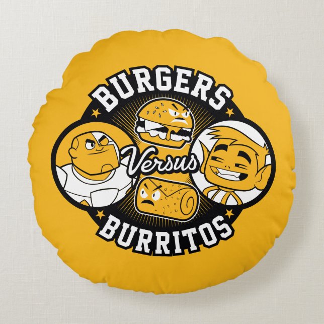 Teen Titans Go! | Burgers Versus Burritos Round Pillow (Front)