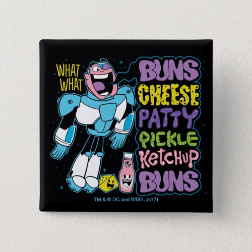 Teen Titans Go  Cyborg Burger Rap Pinback Button