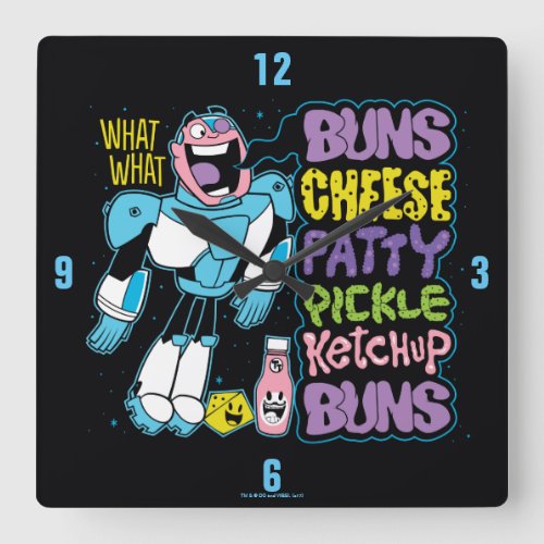 Teen Titans Go  Cyborg Burger Rap Square Wall Clock