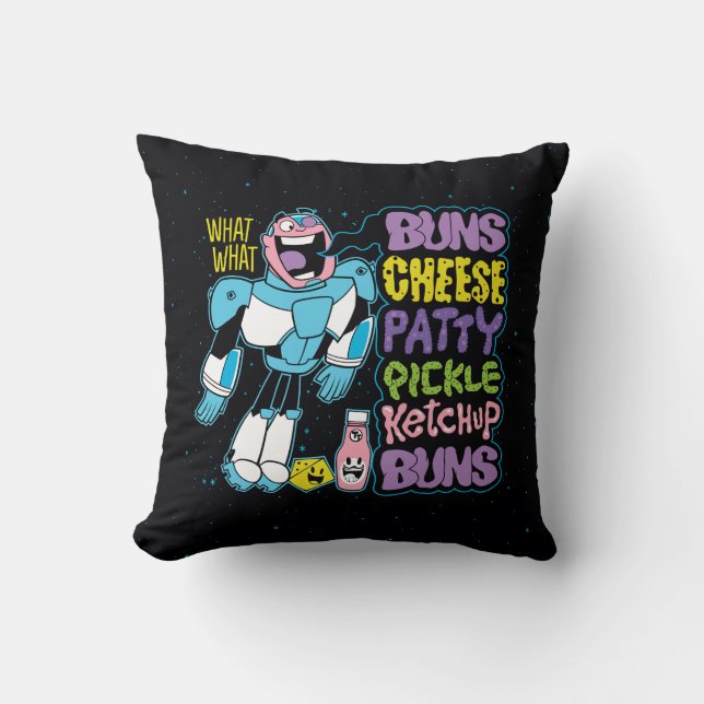 Teen Titans Go! | Cyborg Burger Rap Throw Pillow (Front)
