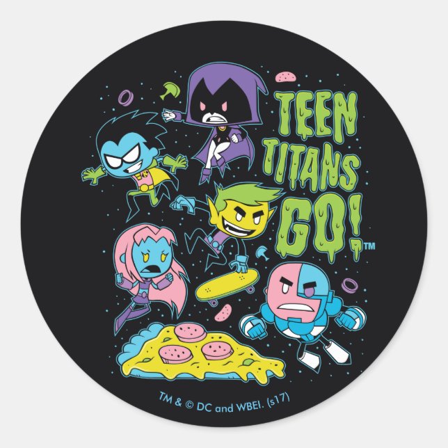 Teen Titans Go! | Gnarly 90's Pizza Graphic Classic Round Sticker (Front)