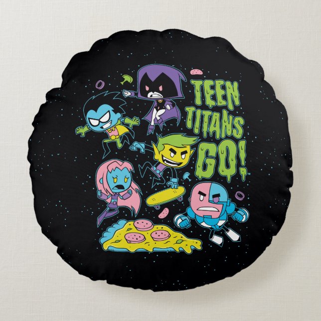 Teen Titans Go! | Gnarly 90's Pizza Graphic Round Pillow (Front)
